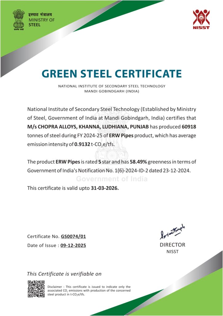 GREEN STEEL CERTIFICATE